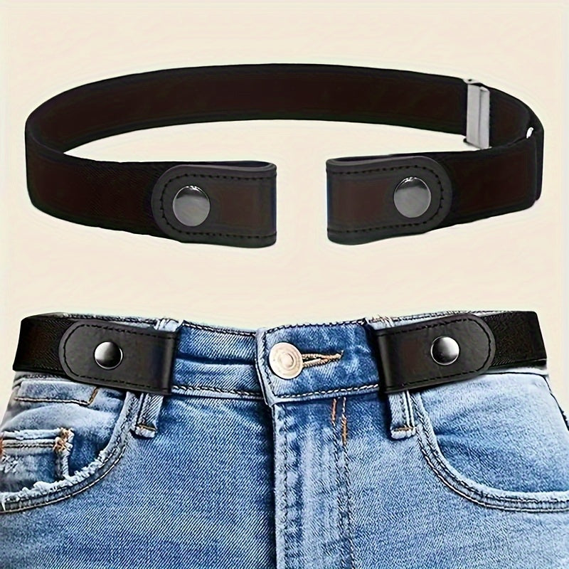 2pcs Ceinture en cuir PU élastique pour hommes sans boucle - Ceinture invisible, réglable et confortable en PU pour jeans et pantalons avec fermoir rond