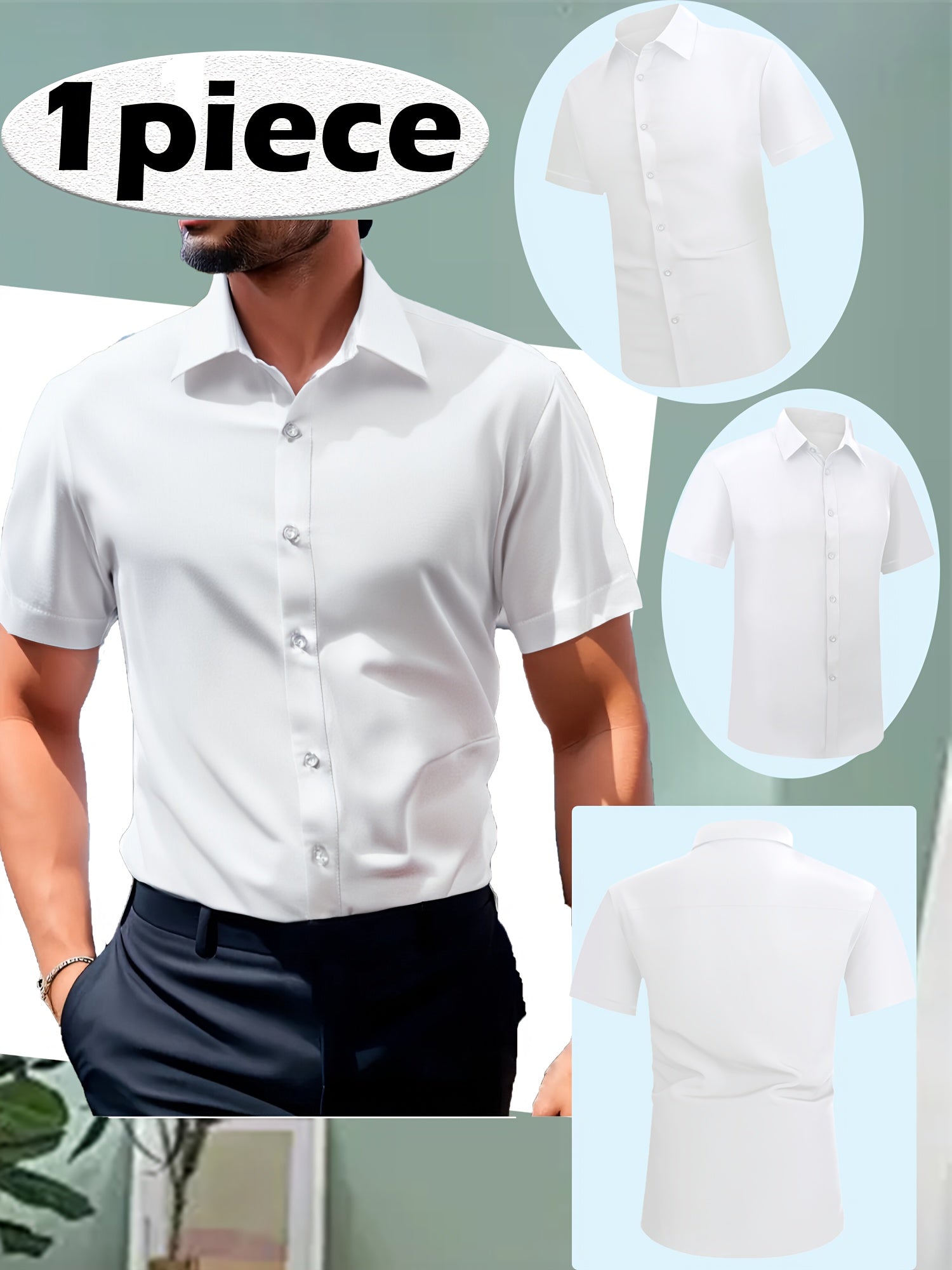 1pc Nosize Men's Button- Shirt - 97% Polyester 3% Spandex, Breathable & Stretch Comfort, Classic Point Collar, Solid Color Casual Shirt for Business, Outdoor, Golf, Beach & Daily Wear, Business Casual, Outdoor Apparel, Comfortable Fit, Durable Fabric