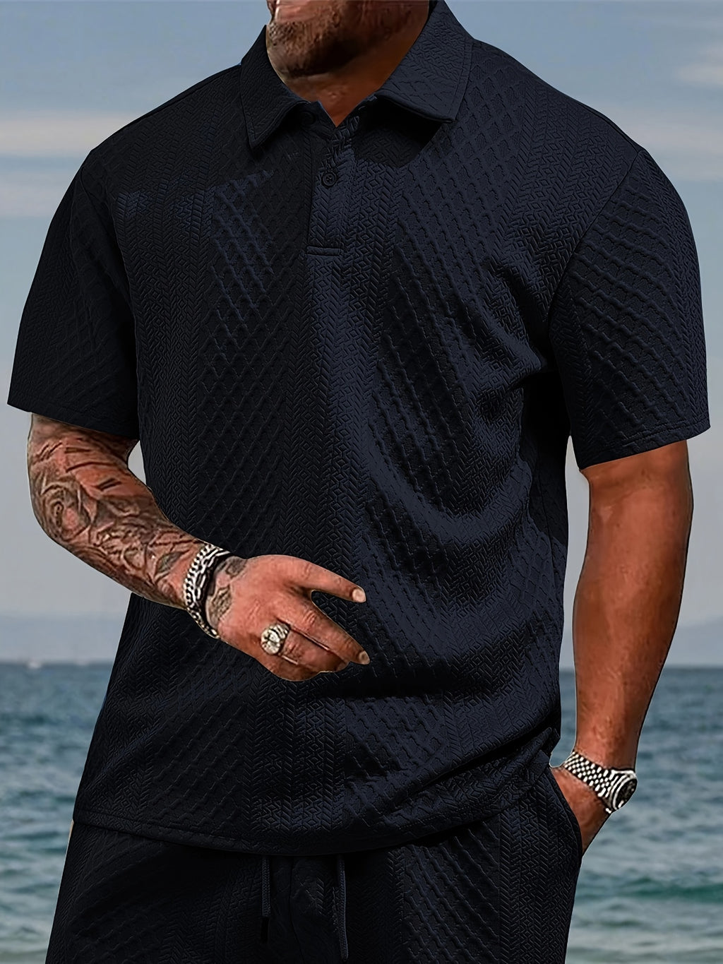 Men'S New Trendy Polo Shirt, Outdoor Casual Sports Button-Up, Striped Collared Top.