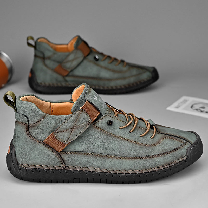 Men's Genuine Leather Casual Shoes - Breathable, Non-Slip, Soft Sole, Lace-Up, Brown with Black Accents, All-Season Comfort, Low-Top Design, Allseason Shoes | Sporty Casual Shoes | Breathable Leather