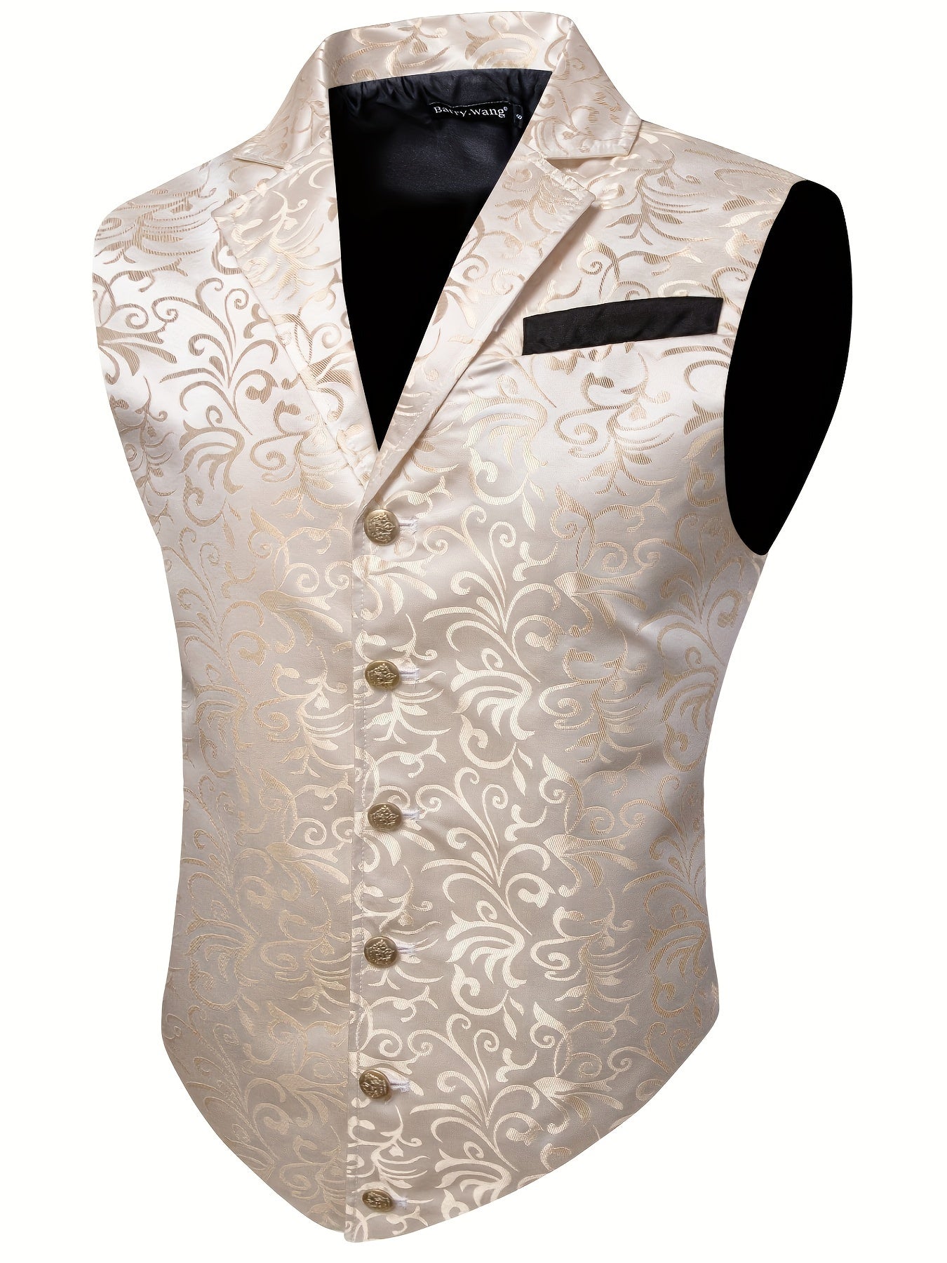 Gilet de Costume Jacquard Floral Vintage pour Hommes - Style Steampunk Gothique, Imprimé Floral Vert & Doré, Col Sur Mesure, Bouton en Cuivre, Poches Latérales, Parfait pour les Mariages, Bal de Promo & Événements Formels