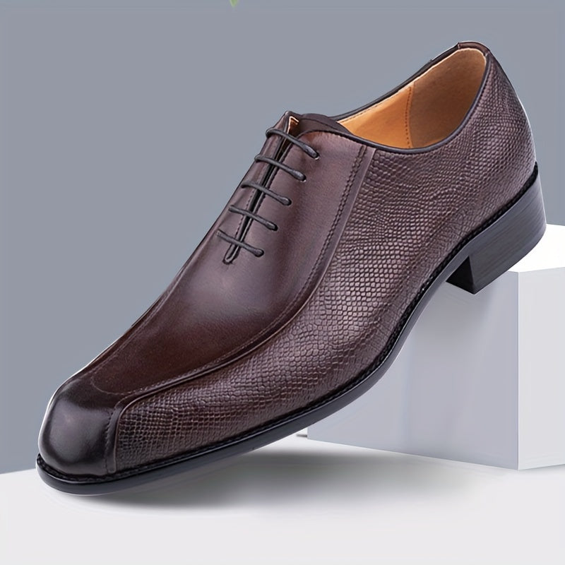 Men's Solid Colour Top Grain Cow Leather Upper Plain Toe Oxford Shoes, Comfy Non Slip Lace Up Rubber Sole Dress Shoes