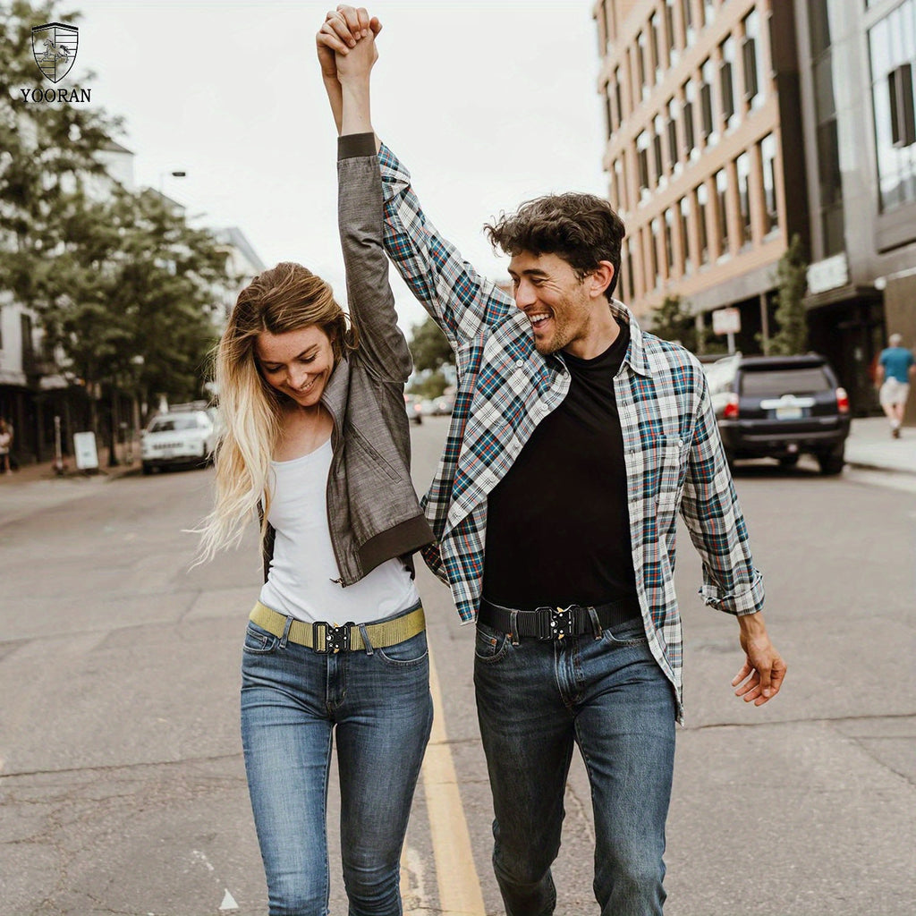 Ceinture Tactique en Nylon pour Hommes YOORAN - Style Militaire, Boucle Métallique à Dégagement Rapide et Boucle de Suspension, Ceinture Kaki Ajustable pour le Travail, la Randonnée & les Activités en Plein Air, Accessoire de Ceinture Tactique, YOORAN