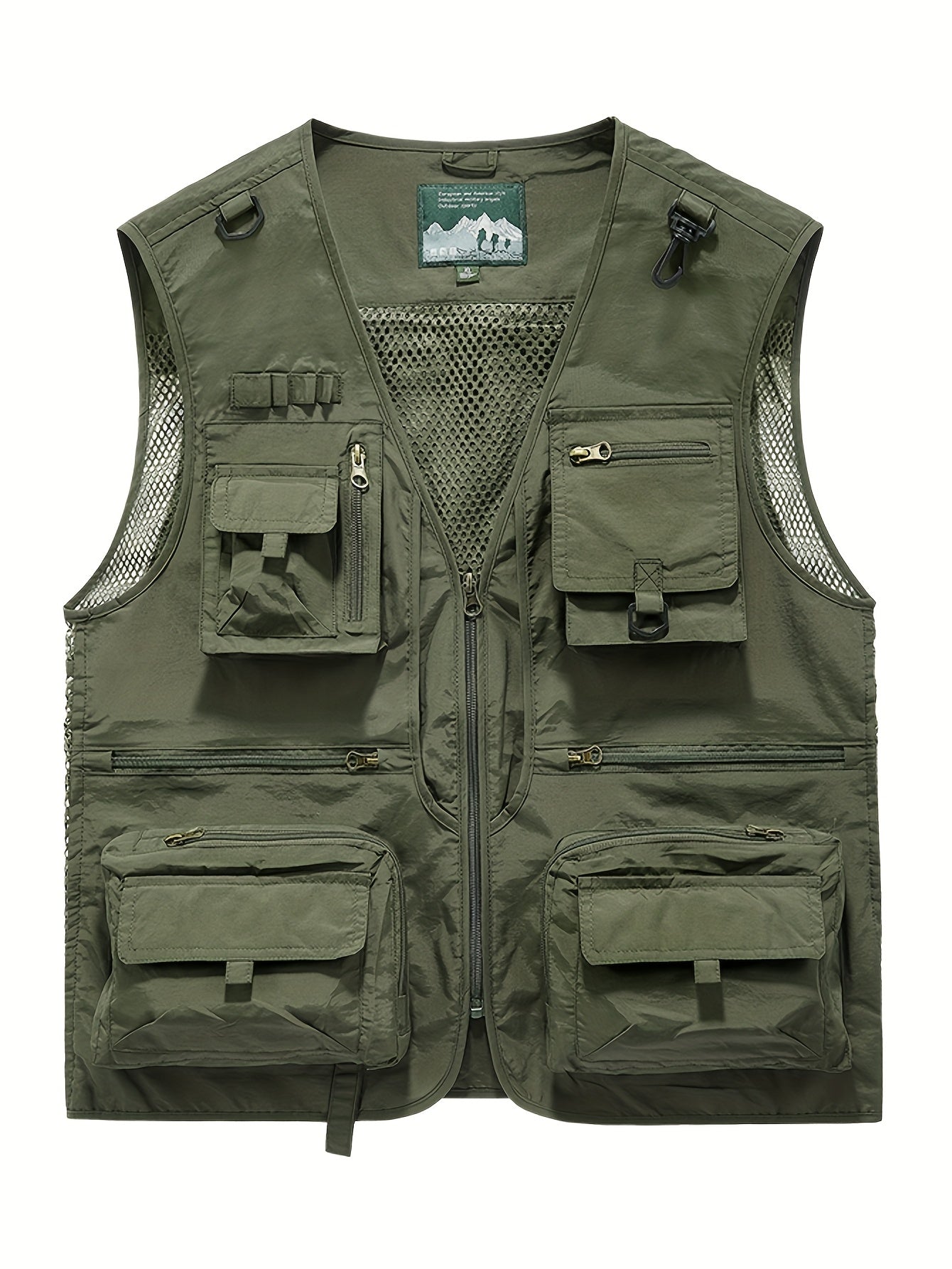 Gilet en Nylon pour Hommes | Conception à Multipoches pour Activités Extérieures | Panneaux en Maille Respirante et Poches Zippées | Polyvalent Toutes Saisons | Idéal pour la Randonnée, la Pêche & l'Entraînement | Durable & Confortable | Vert Olive