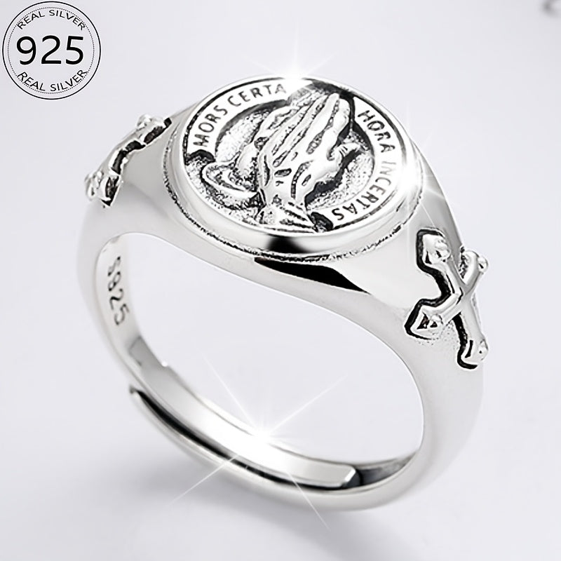 925 Sterling Silvery Ring Divine Praying Hands Design Adjustable Ring for Men And Women High Quality Jewelry Match Daily Outfits