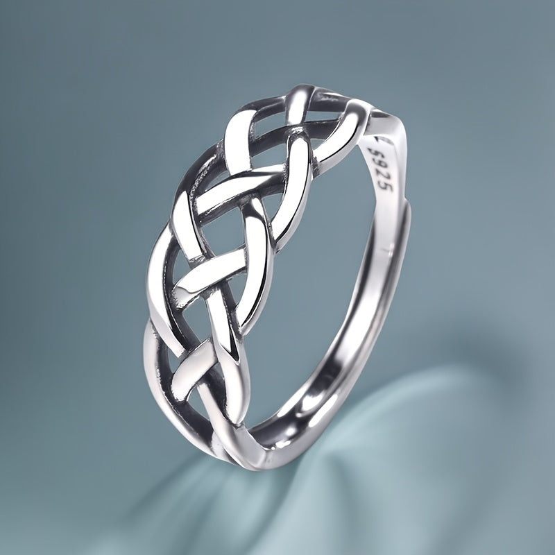 Silver Plated Plated woven wound ring Male Fashion personality Niche design Hipster Punk Food Ring Male fashion temperament Elegant sexy holiday personality Hip Hop style about 3.1g