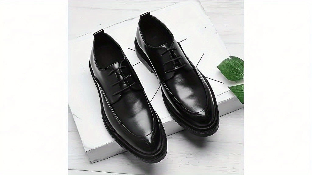 Pardasaul Men's Genuine Leather Oxford Shoes - Black Round Toe Lace-Up Dress Shoes for Business & Formal Occasions, Durable Rubber Sole, Smooth Glossy Finish, Business Dress Shoes | Classic Oxford Shoes | True Leather Shoes