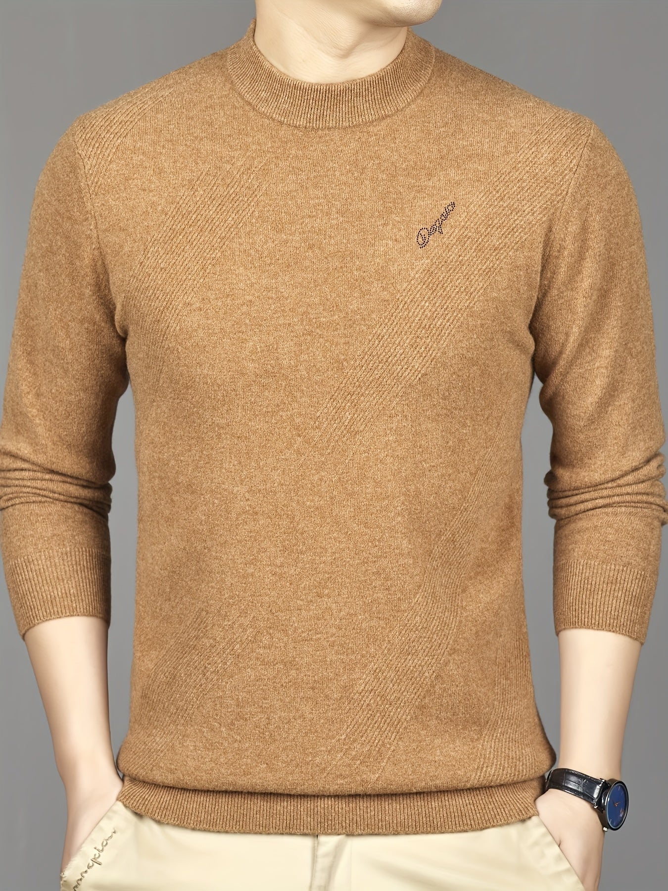 Pull-over Thermique Homme 100% Laine - Design Asymétrique à Rayures, Coupe Slim, Vert Foncé pour Automne\u002FHiver, Lavage à la Main\u002FNettoyage à Sec, Tricot, Vêtement d'Hiver