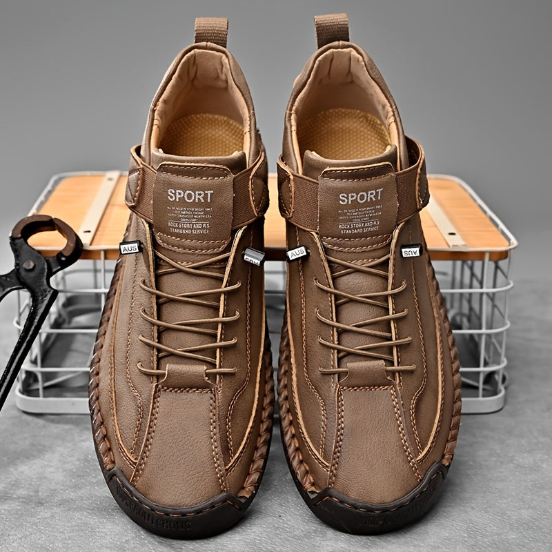Men's Genuine Leather Casual Shoes - Breathable, Non-Slip, Soft Sole, Lace-Up, Brown with Black Accents, All-Season Comfort, Low-Top Design, Allseason Shoes | Sporty Casual Shoes | Breathable Leather