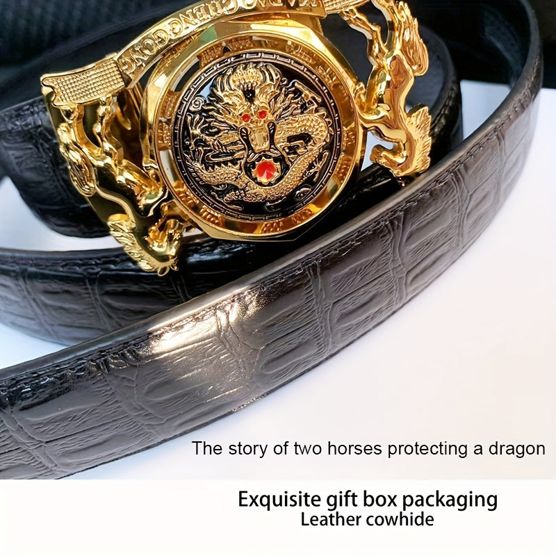 Ceinture En Cuir Véritable de Vachette, Ceinture À Boucle Automatique En Alliage Pour Hommes, Coffret Cadeau