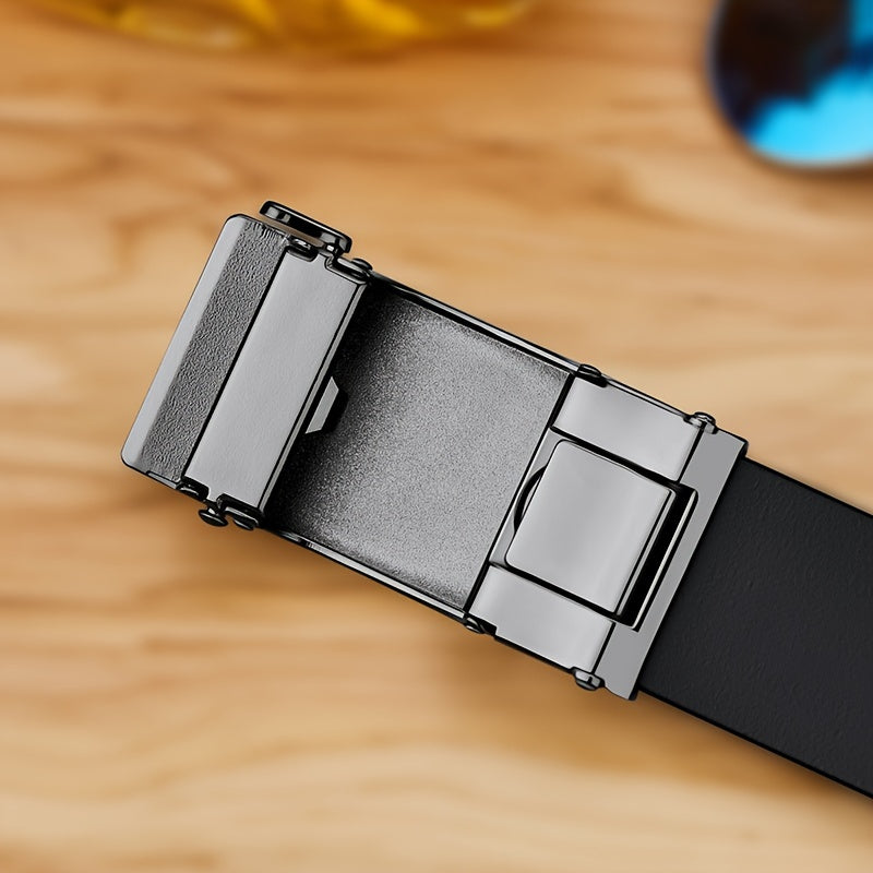 Ceinture en Cuir Véritable pour Homme WilliamPOLO avec Boucle Automatique, Ceinture Noire Ajustable pour Tenue Décontractée d'Affaires