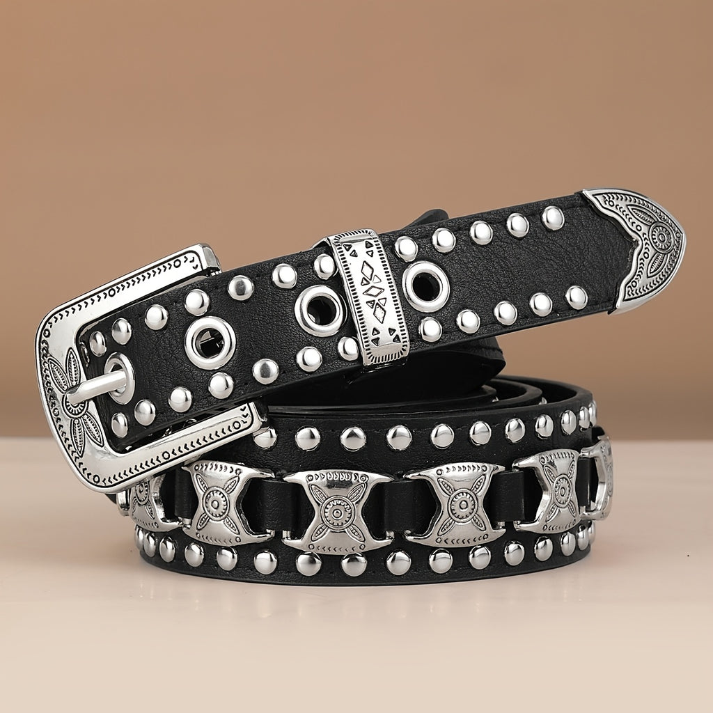 Ceinture Unisexe à Boucle Métallique Cloutée de Mode Punk - Style Audacieux et Polyvalent pour la Vie Quotidienne