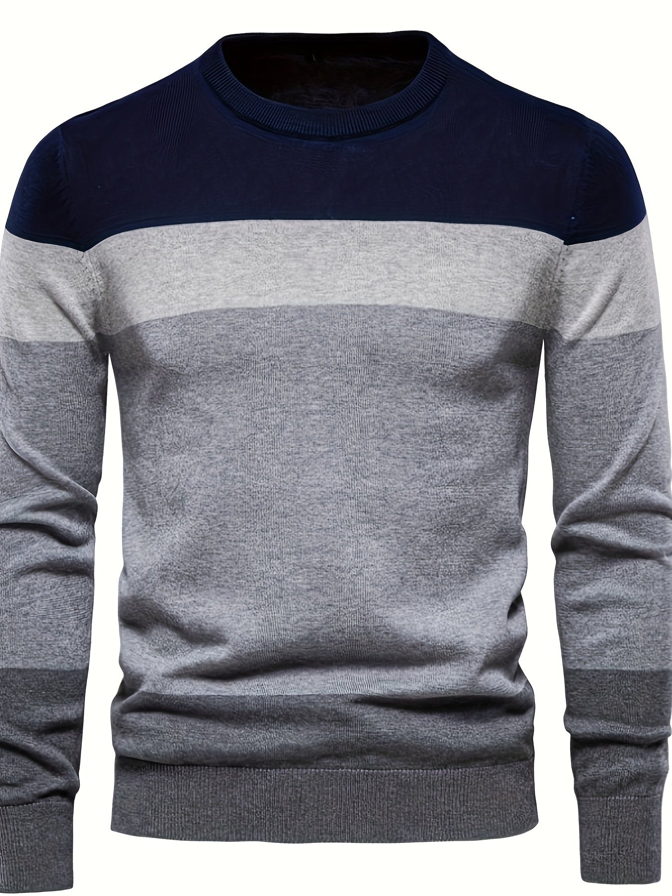 Pullover tricoté en coton 100 % pour homme, col rond ajusté à manches longues décontracté pour l'automne et l'hiver