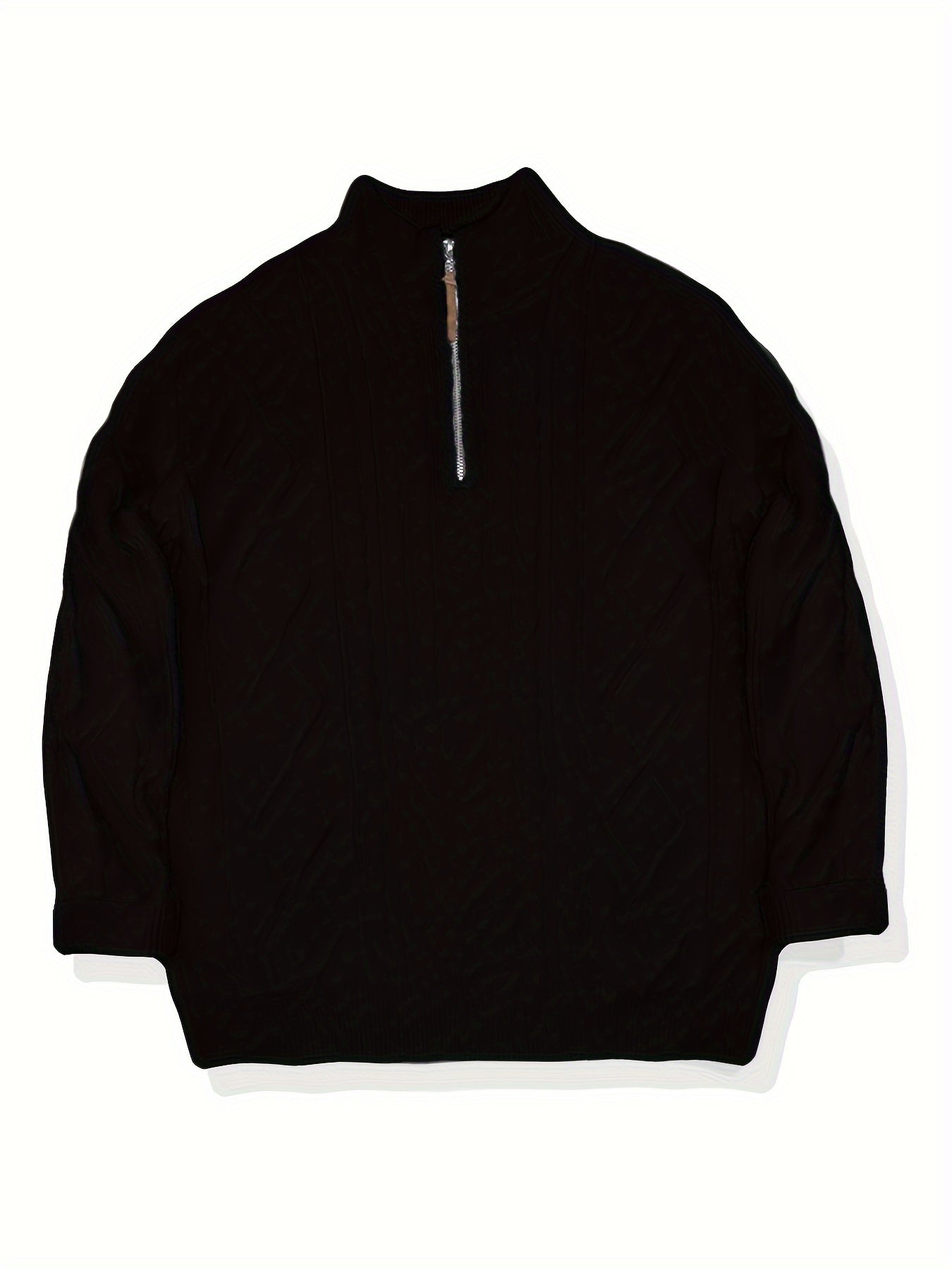 Pull Homme Décontracté Uni - Lavable en Machine, Élasticité Moyenne, Col et Fermeture 1\u002F4 Zip, Coupe Regular pour Automne\u002FHiver, Confort Chaud Quotidien, Encolure Élégante