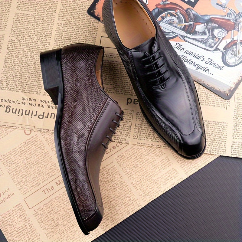 Men's Solid Colour Top Grain Cow Leather Upper Plain Toe Oxford Shoes, Comfy Non Slip Lace Up Rubber Sole Dress Shoes
