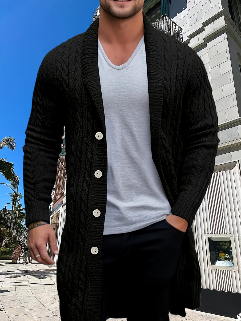 Gilet Tricoté à Col en V pour Homme - Pull Sans Manches Toutes Saisons, Polyvalent pour Tenue Décontractée, Bureau et Mariage - Lavable en Machine, Coupe Régulière, Élasticité Moyenne, Noir