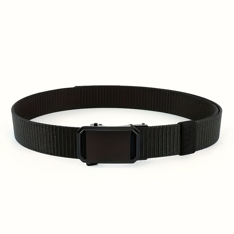 Pack de 3 Ceintures en Nylon pour Hommes avec Boucle Automatique - Boucles Carrées en Alliage de Fer, Design Sportif Durable et Doux, Sangles Noires Vertes\u002FBeiges\u002FGris pour Tenue Décontractée & Formelle, Accessoires d'Aventure Extérieure