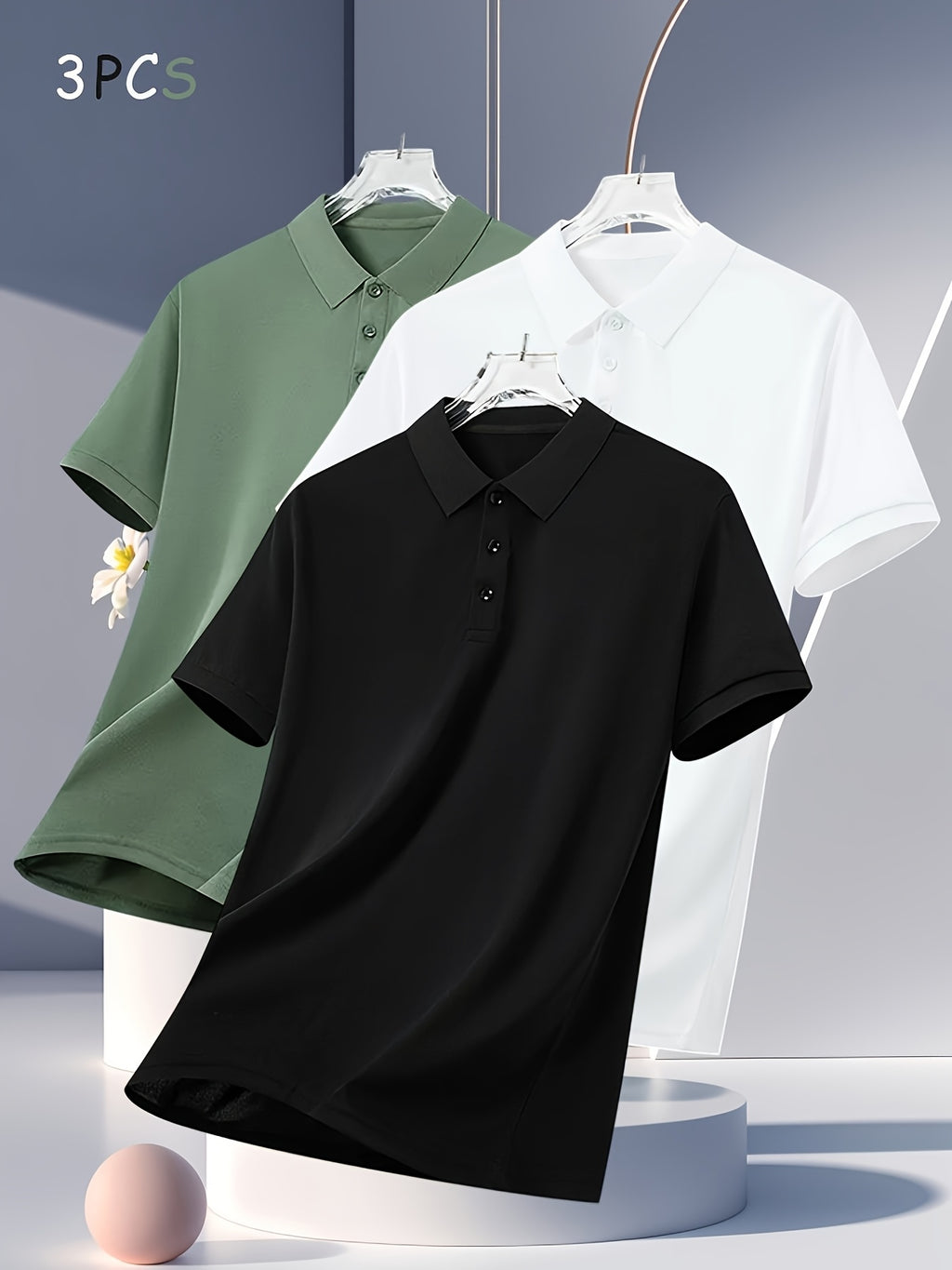 3pcs Men's Summer Shirts - Breathable Short Sleeve Casual & Business Casual Tops with Classic Collar, Loose Fit, Solid Color (Navy\u002FOlive\u002FBlack) - 2025 Trending Styles