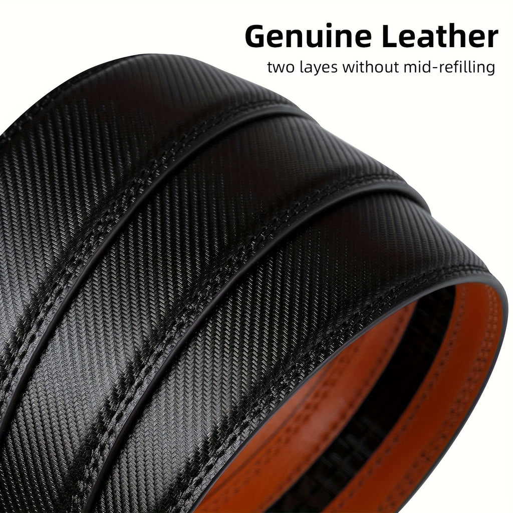 Ceinture en Cuir Véritable pour Homme Castle Korin - Noire Élégante avec Texture en Fibre de Carbone, Largeur Ajustable de 35mm, Boucle Automatique en Alliage pour Affaires ou Tenue Décontractée