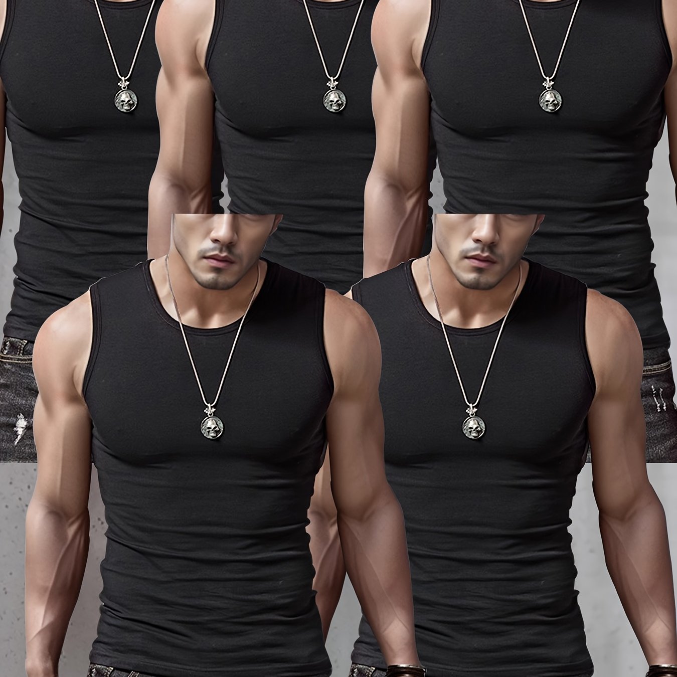 5 débardeurs pour hommes à larges épaules - Noir, Gris, Blanc - Sans manches, respirant, col rond - Pour le sport et le fitness