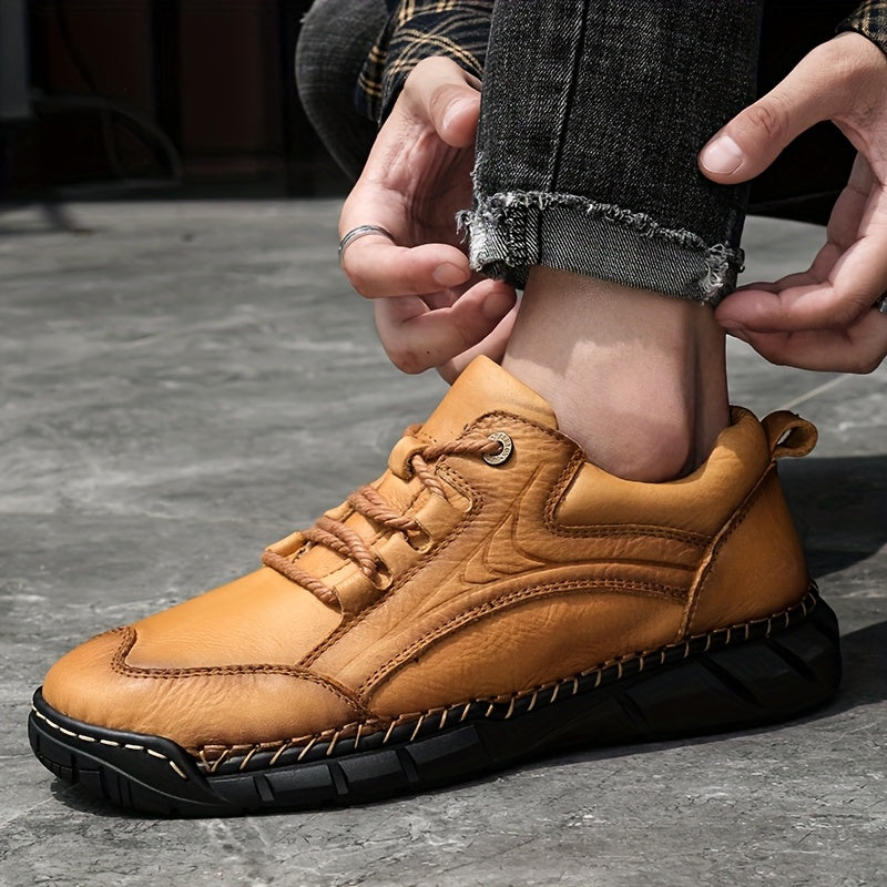 Men's Genuine Leather Business Casual Sports Shoes - Low-Top Lace-Up Design with Rubber Sole, All-Season Comfort for Office, Gym & Daily Wear, Versatile Footwear, Sleek Shoe Design, Comfortable Interior Lining