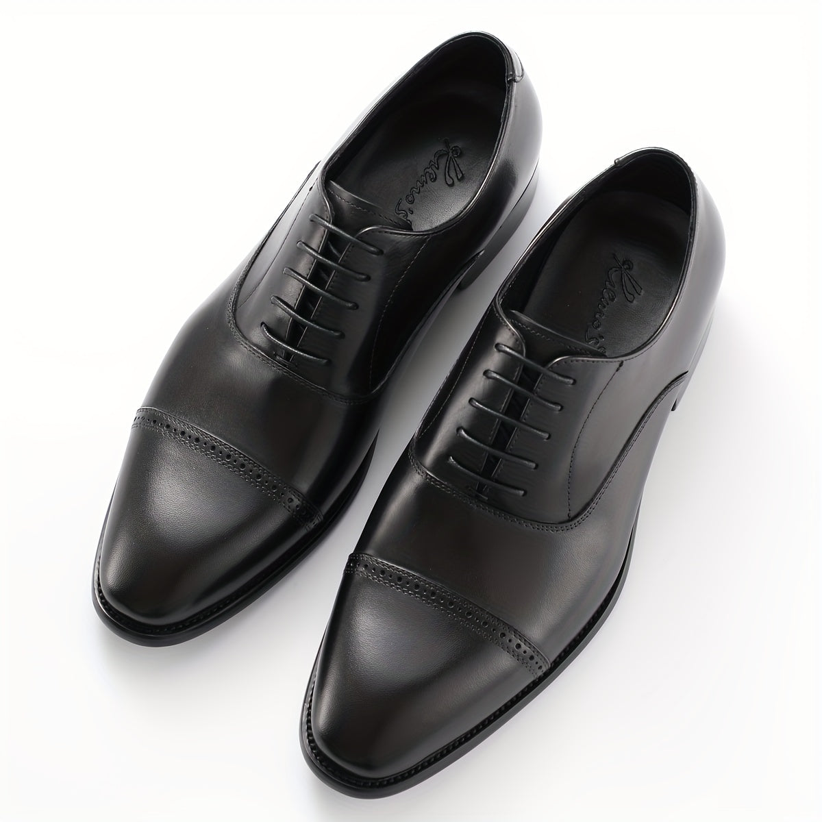 Men's Top Grain Cow Leather Oxfords Shoes, Solid Color Formal Comfortable Lace Up Shoes, For Business Office