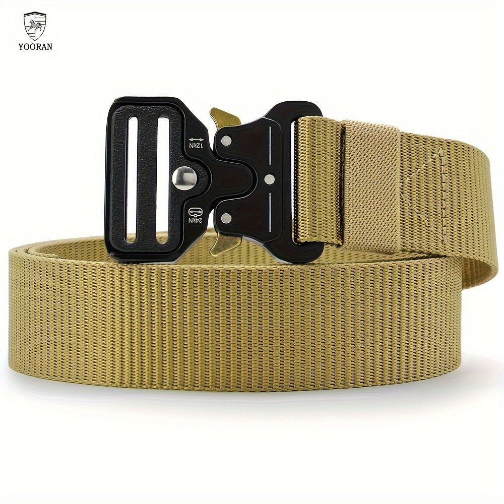 Ceinture Tactique en Nylon pour Hommes YOORAN - Style Militaire, Boucle Métallique à Dégagement Rapide et Boucle de Suspension, Ceinture Kaki Ajustable pour le Travail, la Randonnée & les Activités en Plein Air, Accessoire de Ceinture Tactique, YOORAN