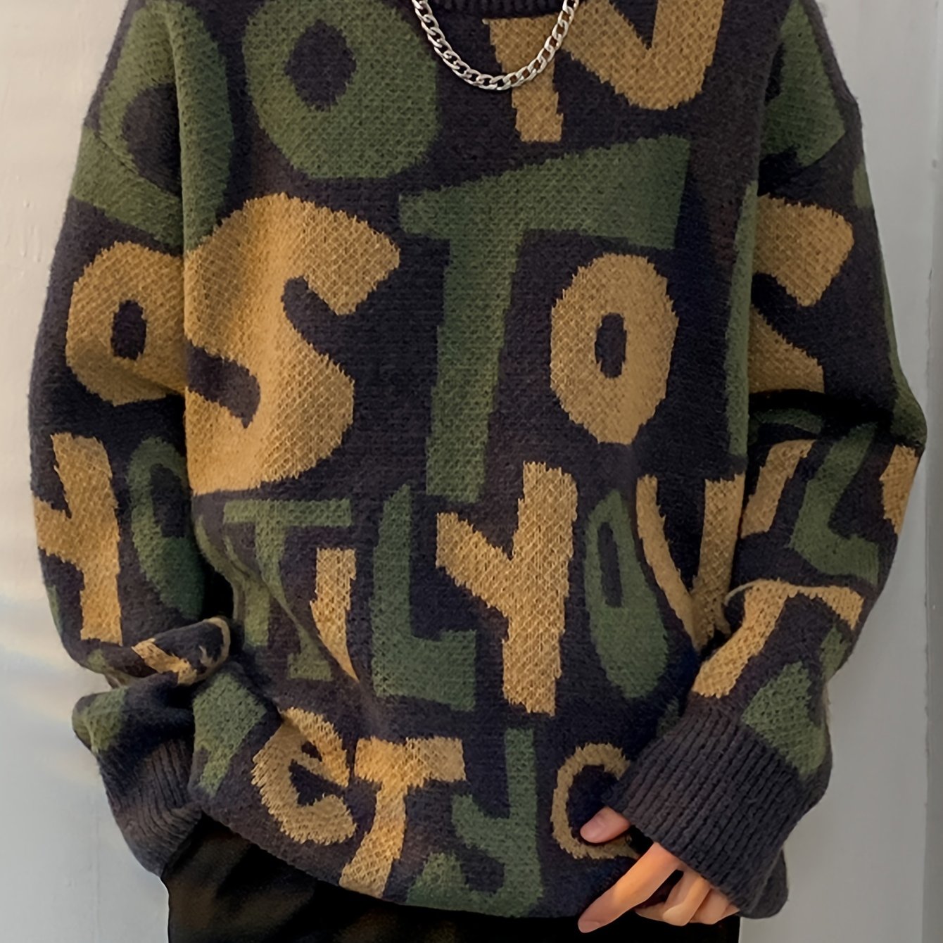 Pull en tricot à lettres imprimées pour hommes de grande taille, tendance printemps automne K-pop