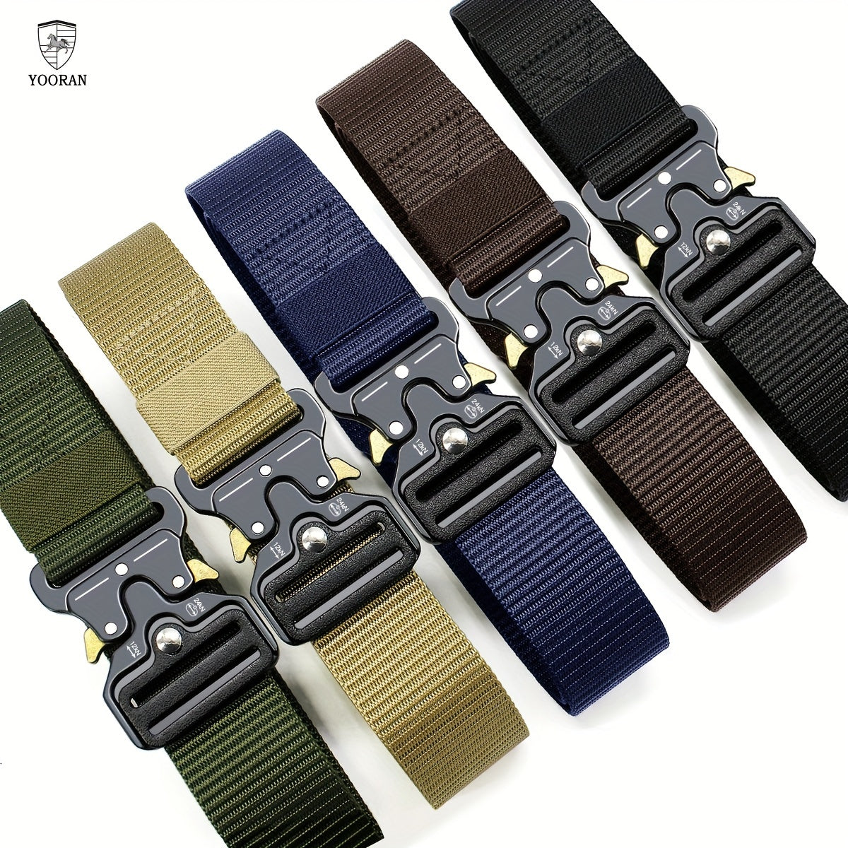 Ceinture Tactique en Nylon pour Hommes YOORAN - Style Militaire, Boucle Métallique à Dégagement Rapide et Boucle de Suspension, Ceinture Kaki Ajustable pour le Travail, la Randonnée & les Activités en Plein Air, Accessoire de Ceinture Tactique, YOORAN