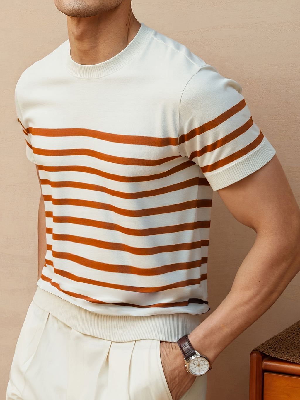 Pull Rétro à Rayures pour Homme - Noir et Blanc, Col Rond Coupe Standard, Confort Moyen Élasticité, Lavage à la Main Uniquement, Vêtement de Style Nautique, Texture Douce