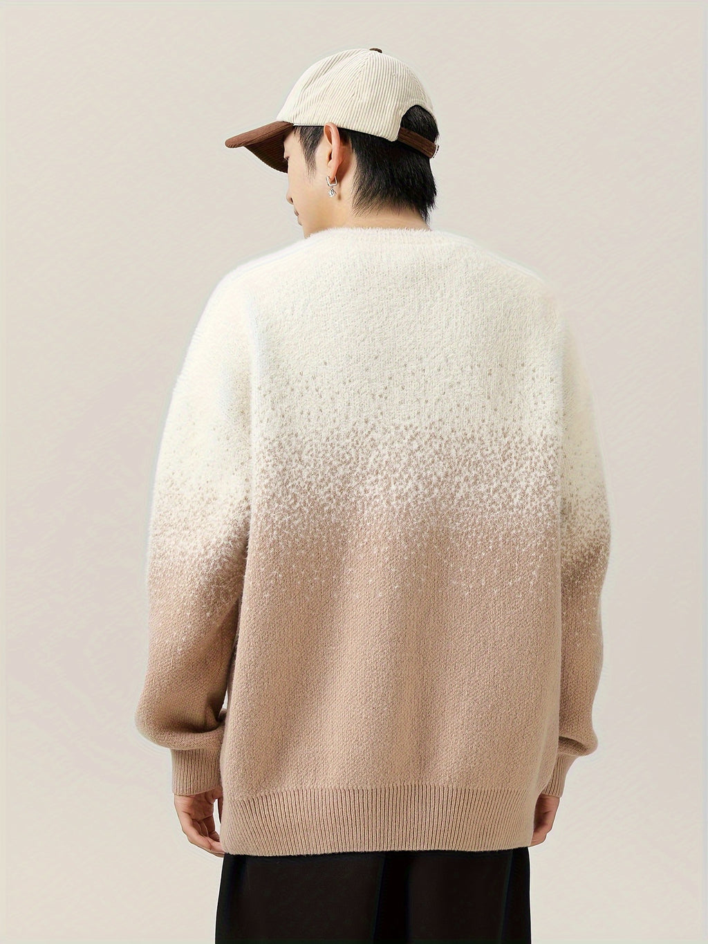 Pull à col rond dégradé casual pour homme - Tissu tricoté 100% polyester avec légère élasticité, modèle décontracté pour l'automne\u002Fhiver - Chaleureux style de rue japonais gradient