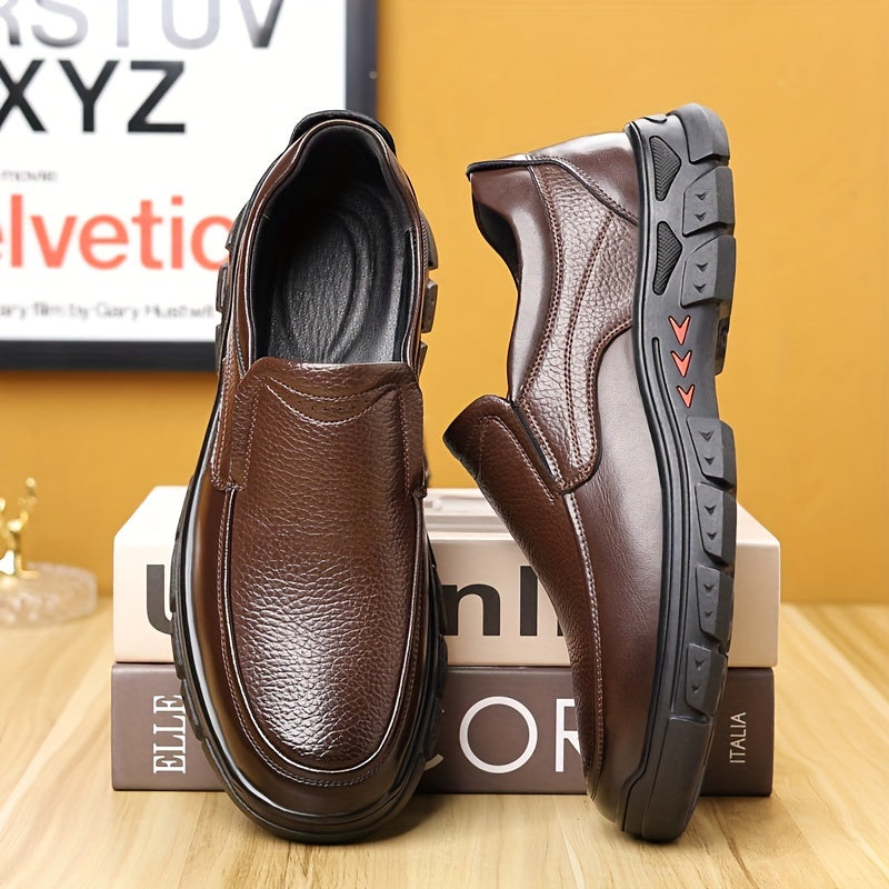 Genuine Leather Shoes Men's 2024 Spring Autumn New Casual Slip-on Genuine Leather Soft Sole Men's Casual Shoes Anti-slip Durable Work Shoes Trendy All-Season Dad Shoes
