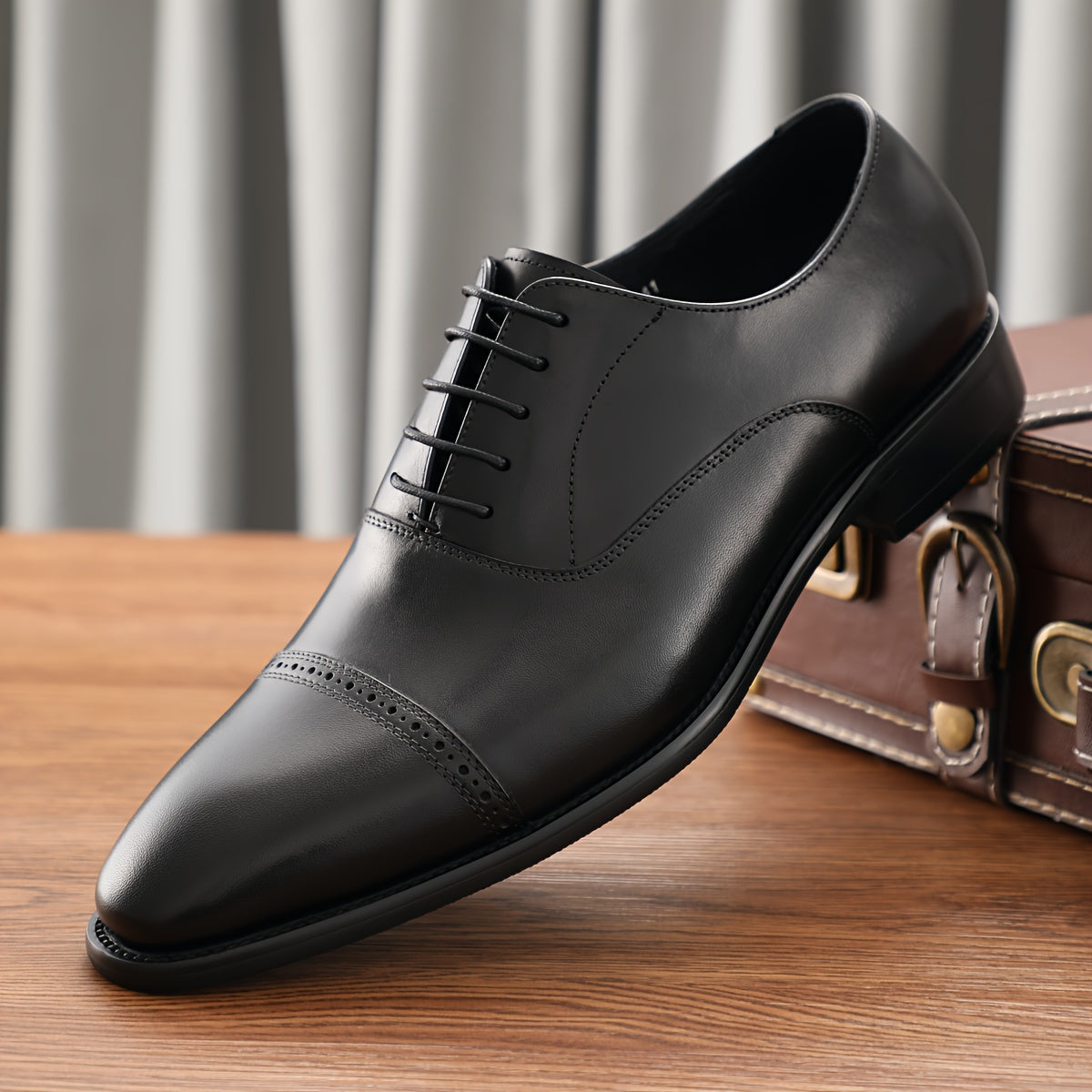 Men's Top Grain Cow Leather Oxfords Shoes, Solid Color Formal Comfortable Lace Up Shoes, For Business Office