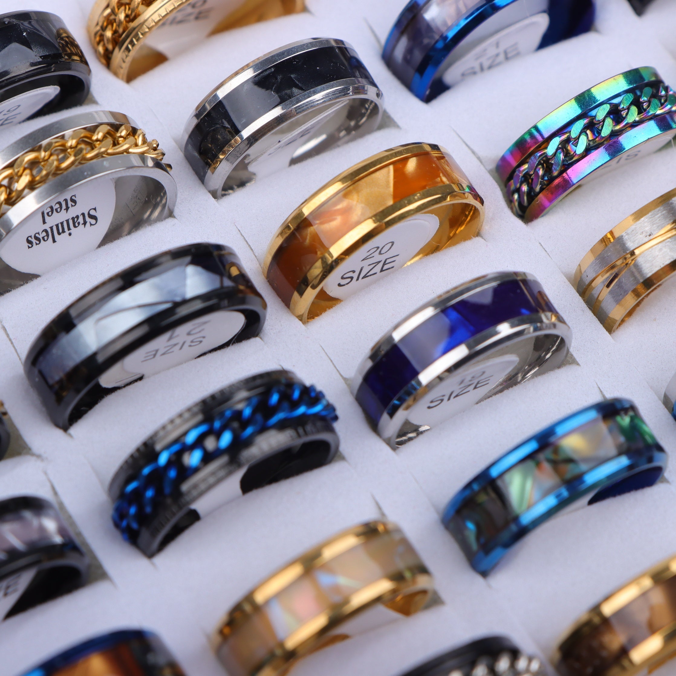 20\u002FPack Fashion Casual Trend Stainless Steel Men And Women Mixed Rings, Daily And Party Rings, Accessories, Jewelry Rings