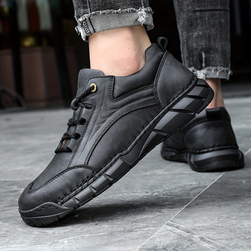Men's Genuine Leather Business Casual Sports Shoes - Low-Top Lace-Up Design with Rubber Sole, All-Season Comfort for Office, Gym & Daily Wear, Versatile Footwear, Sleek Shoe Design, Comfortable Interior Lining