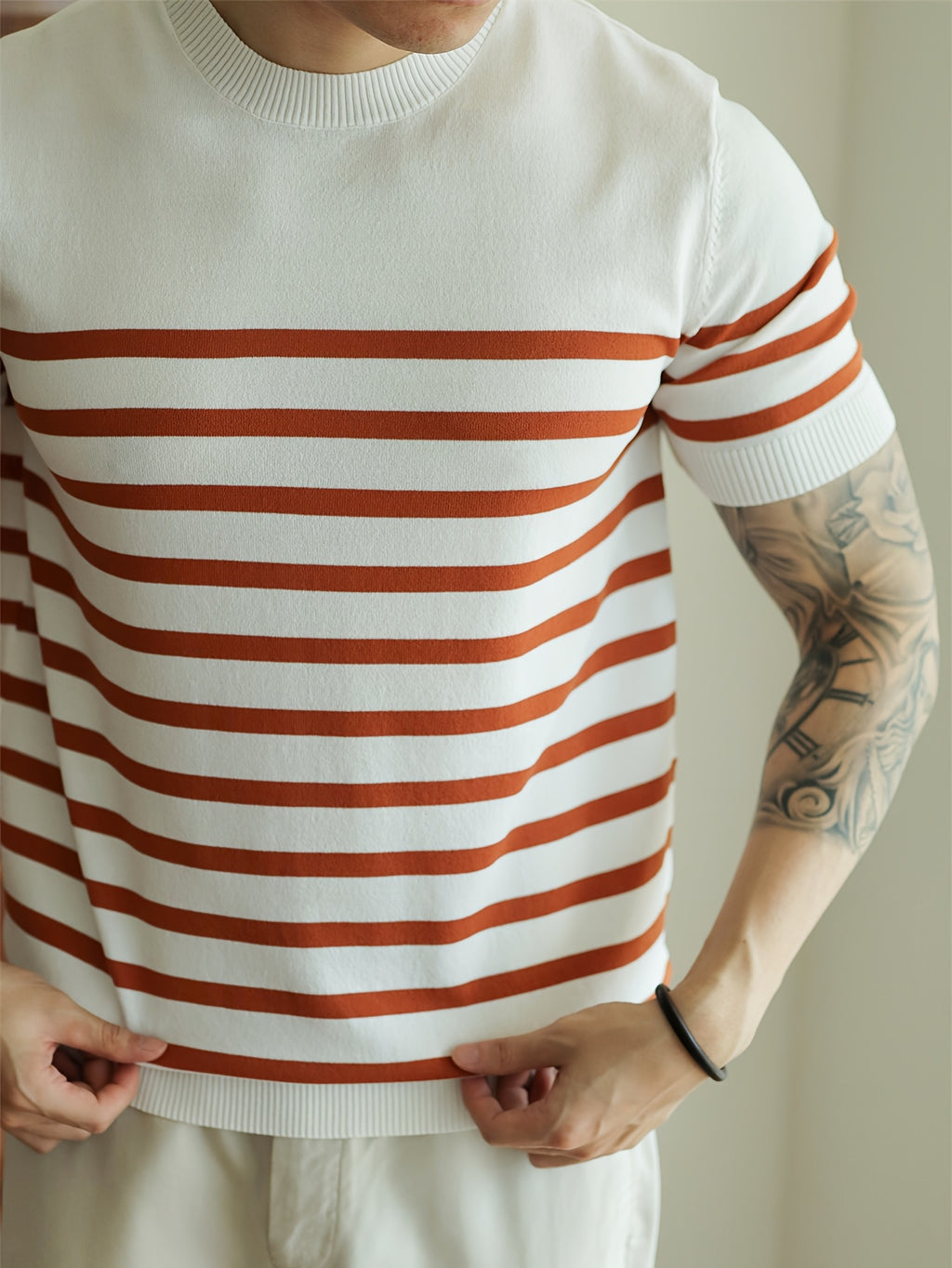 Pull Rétro à Rayures pour Homme - Noir et Blanc, Col Rond Coupe Standard, Confort Moyen Élasticité, Lavage à la Main Uniquement, Vêtement de Style Nautique, Texture Douce