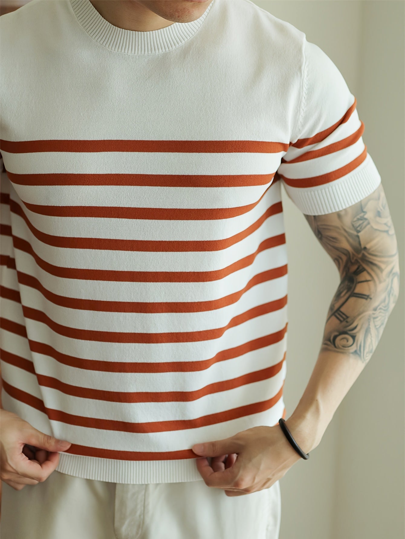 Pull Rétro à Rayures pour Homme - Noir et Blanc, Col Rond Coupe Standard, Confort Moyen Élasticité, Lavage à la Main Uniquement, Vêtement de Style Nautique, Texture Douce