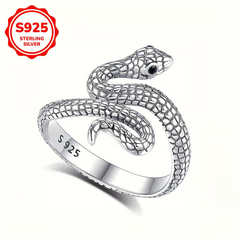 1pc Vintage Punk Style Adjustable Snake Ring for Women and Men, 925 Sterling Silver, Hypoallergenic, 4g, Daily Wear Jewelry