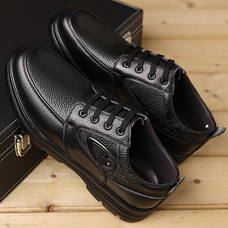 Men's New Spring Genuine Leather Shoes, Top Layer Cowhide Genuine Leather Breathable Business Casual Shoes Retro Trendy Soft Sole Anti-slip Lace-up Round Head Large Size Men's Shoes