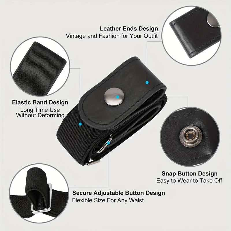 2pcs Ceinture en cuir PU élastique pour hommes sans boucle - Ceinture invisible, réglable et confortable en PU pour jeans et pantalons avec fermoir rond