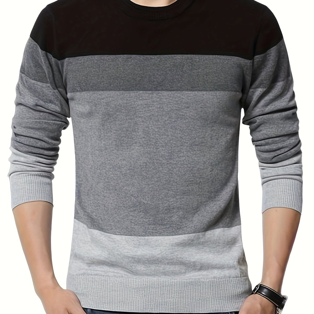 Pullover tricoté en coton 100 % pour homme, col rond ajusté à manches longues décontracté pour l'automne et l'hiver