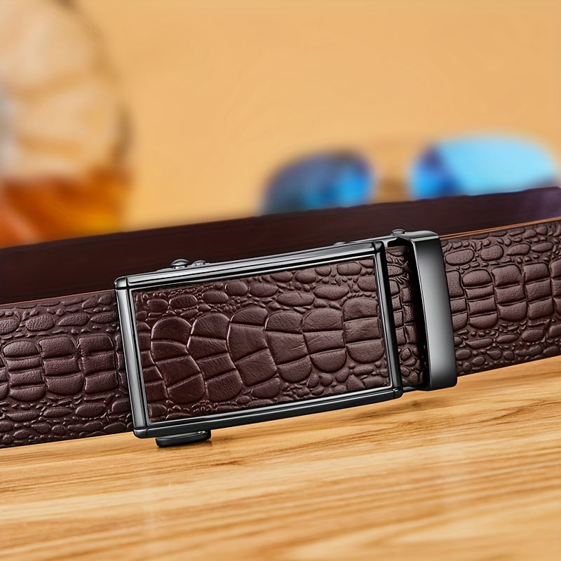 Ceinture en Cuir Véritable pour Homme WilliamPOLO avec Boucle Automatique, Ceinture Noire Ajustable pour Tenue Décontractée d'Affaires