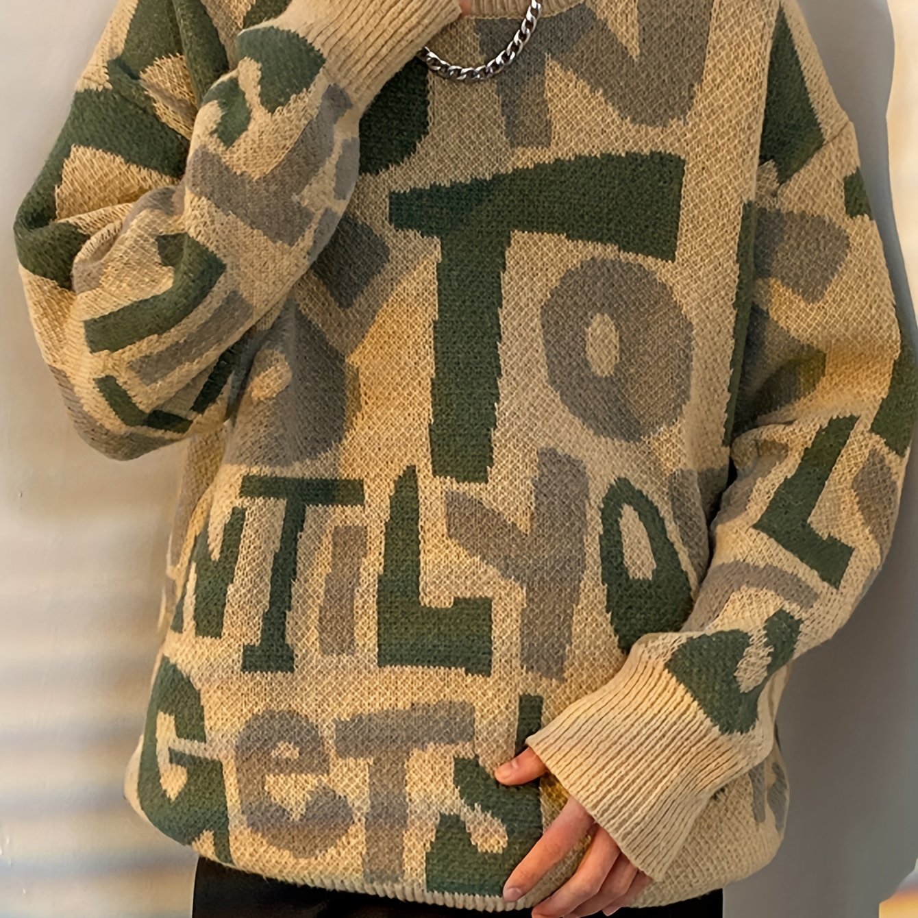 Pull en tricot à lettres imprimées pour hommes de grande taille, tendance printemps automne K-pop