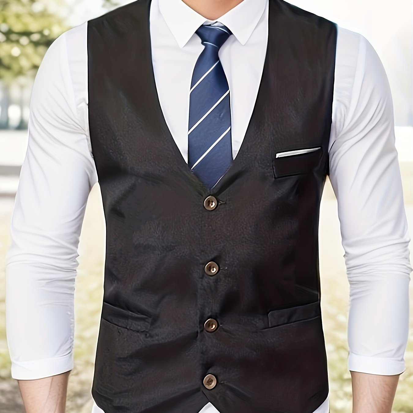 Gilet de Costume à Col en V, Style Rétro Décontracté pour Homme, Gilet Cintré Uni à Simple Boutonnage pour Tenue de Soirée