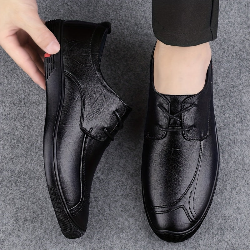 LUOQIRUI Men's Genuine Leather Casual Shoes - British Style Lace-Up Low-Top Oxfords with Soft Rubber Sole, Breathable & Durable for Business Casual & Casual Attire, Tan, Comfortable Footwear | Classic Shoe Design | Smooth Texture Finish