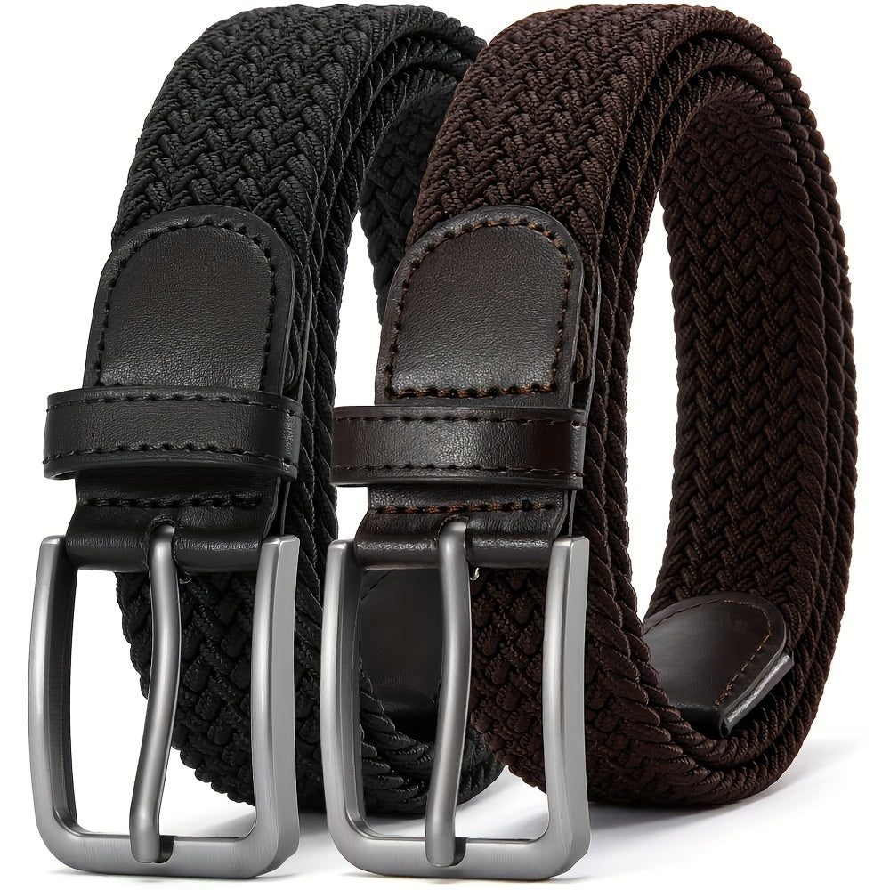 Ceinture Tressée Élastique pour Hommes 2pcs – Ceinture en Tissu Décontracté, 1 3\u002F8\