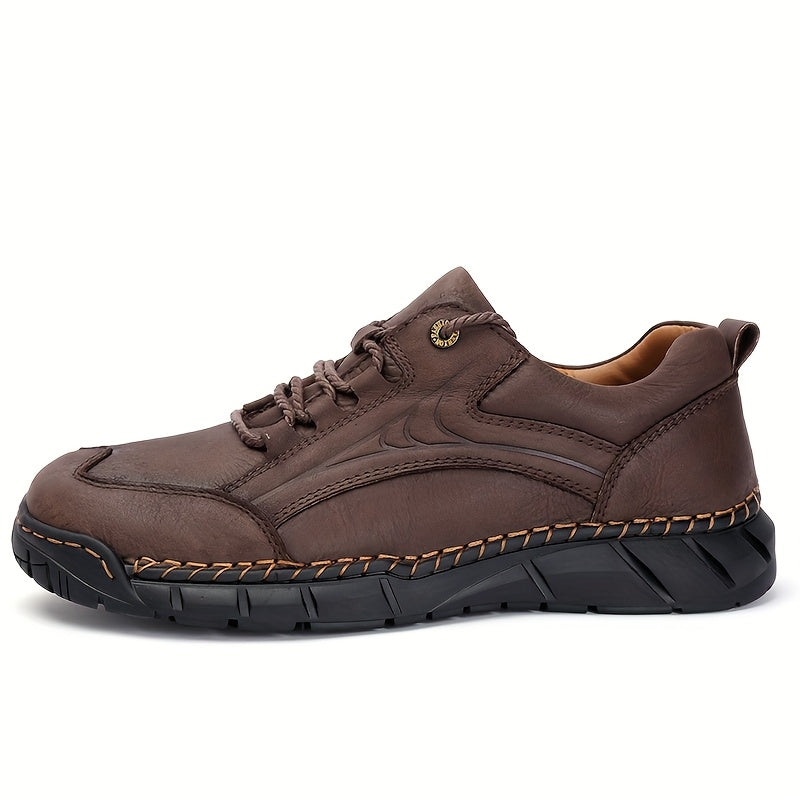 Men's Genuine Leather Business Casual Sports Shoes - Low-Top Lace-Up Design with Rubber Sole, All-Season Comfort for Office, Gym & Daily Wear, Versatile Footwear, Sleek Shoe Design, Comfortable Interior Lining