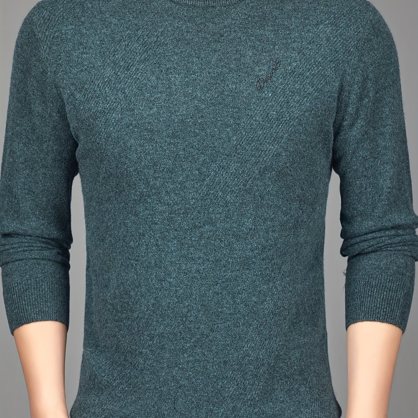 Pull-over Thermique Homme 100% Laine - Design Asymétrique à Rayures, Coupe Slim, Vert Foncé pour Automne\u002FHiver, Lavage à la Main\u002FNettoyage à Sec, Tricot, Vêtement d'Hiver