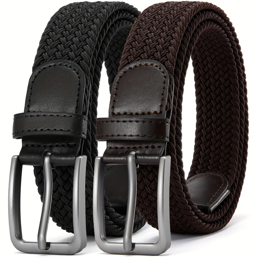Ceinture Tressée Élastique pour Hommes 2pcs – Ceinture en Tissu Décontracté, 1 3\u002F8\
