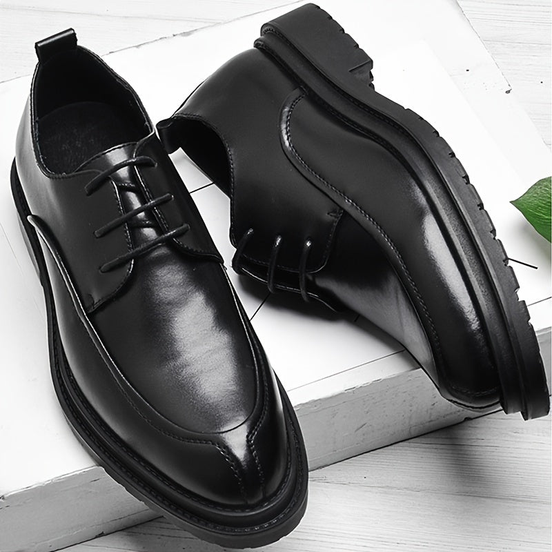Pardasaul Men's Genuine Leather Oxford Shoes - Black Round Toe Lace-Up Dress Shoes for Business & Formal Occasions, Durable Rubber Sole, Smooth Glossy Finish, Business Dress Shoes | Classic Oxford Shoes | True Leather Shoes